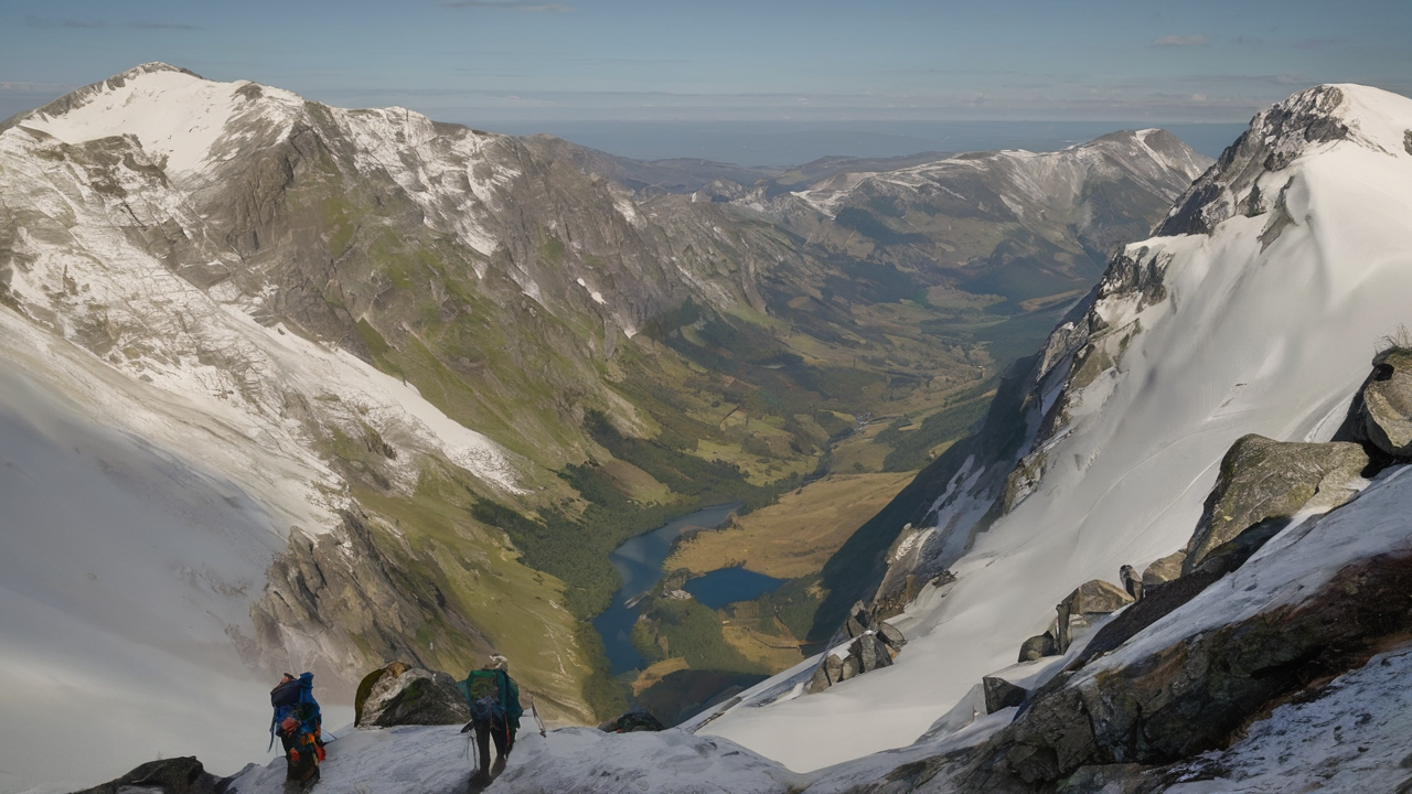 Sprzęt outdoorowy: namioty, plecaki i sprzęt trekkingowy na tle górskiego krajobrazu