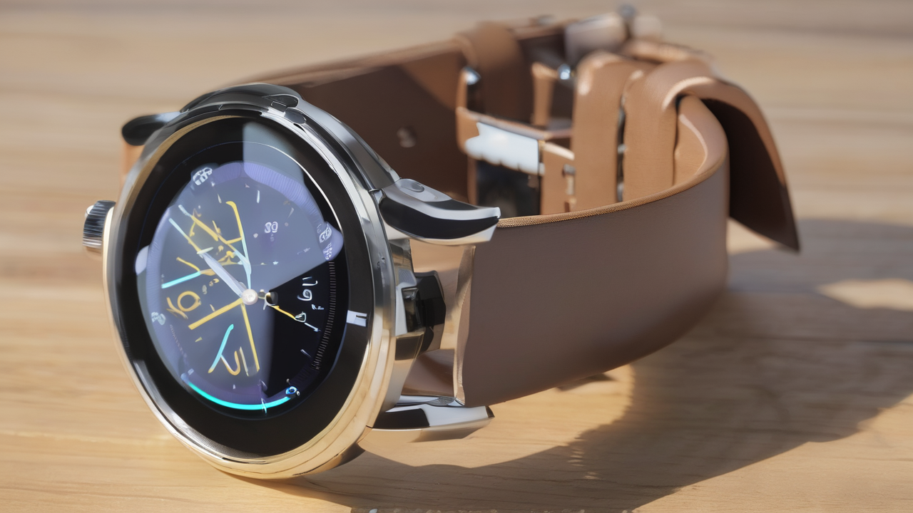Wysokiej jakości buty do biegania, smartwatch i odzież techniczna ułożone na drewnianej powierzchni
